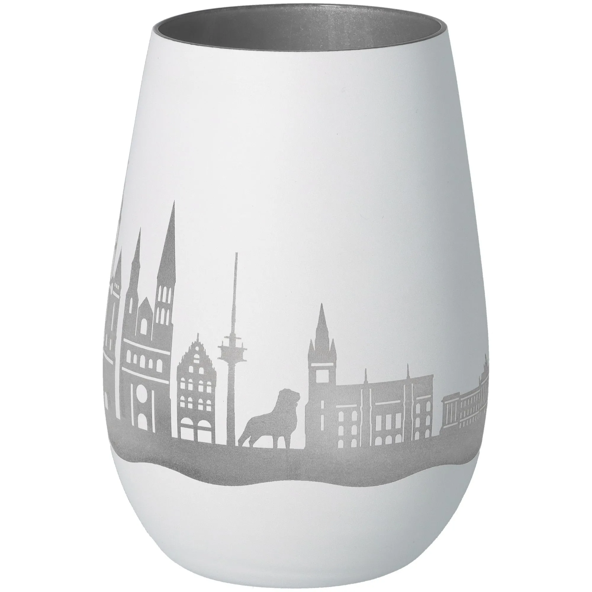 Vase, Städte-Silhouette, Grauer Muster, Kegelform, Porzellanvase