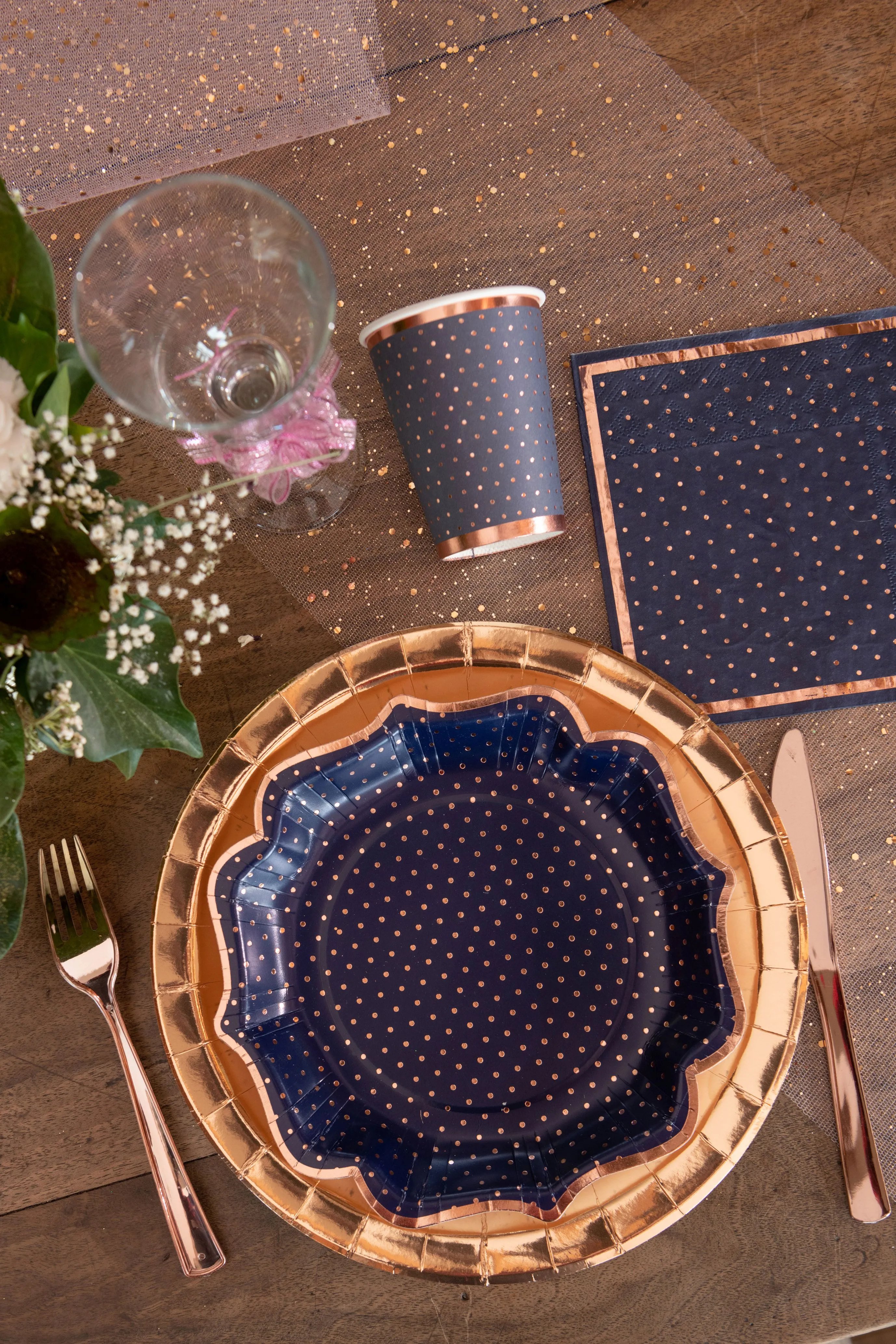 20 Servietten Navyblau/Roségold