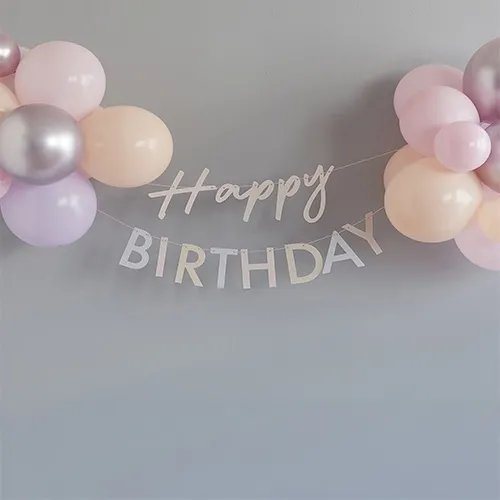  balloons,  birthday banner,  pastel colors,  decoration,  garland