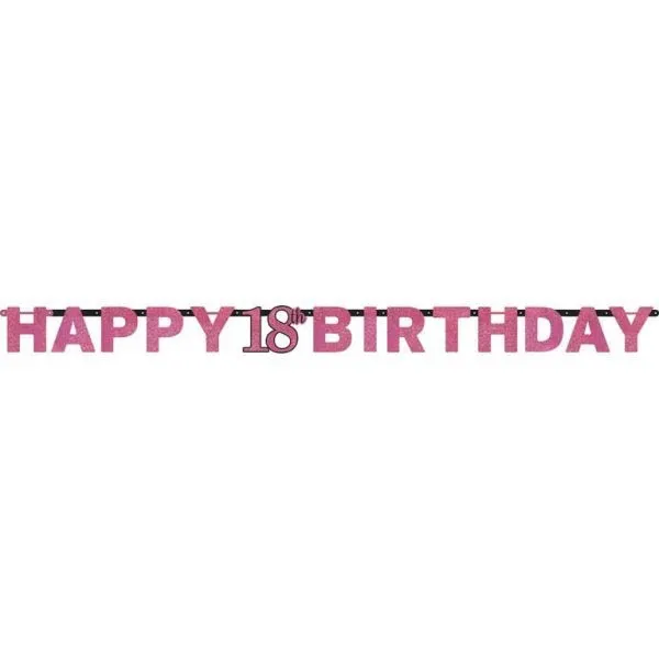 Girlande "Happy Birthday 18 Holo" Pink
