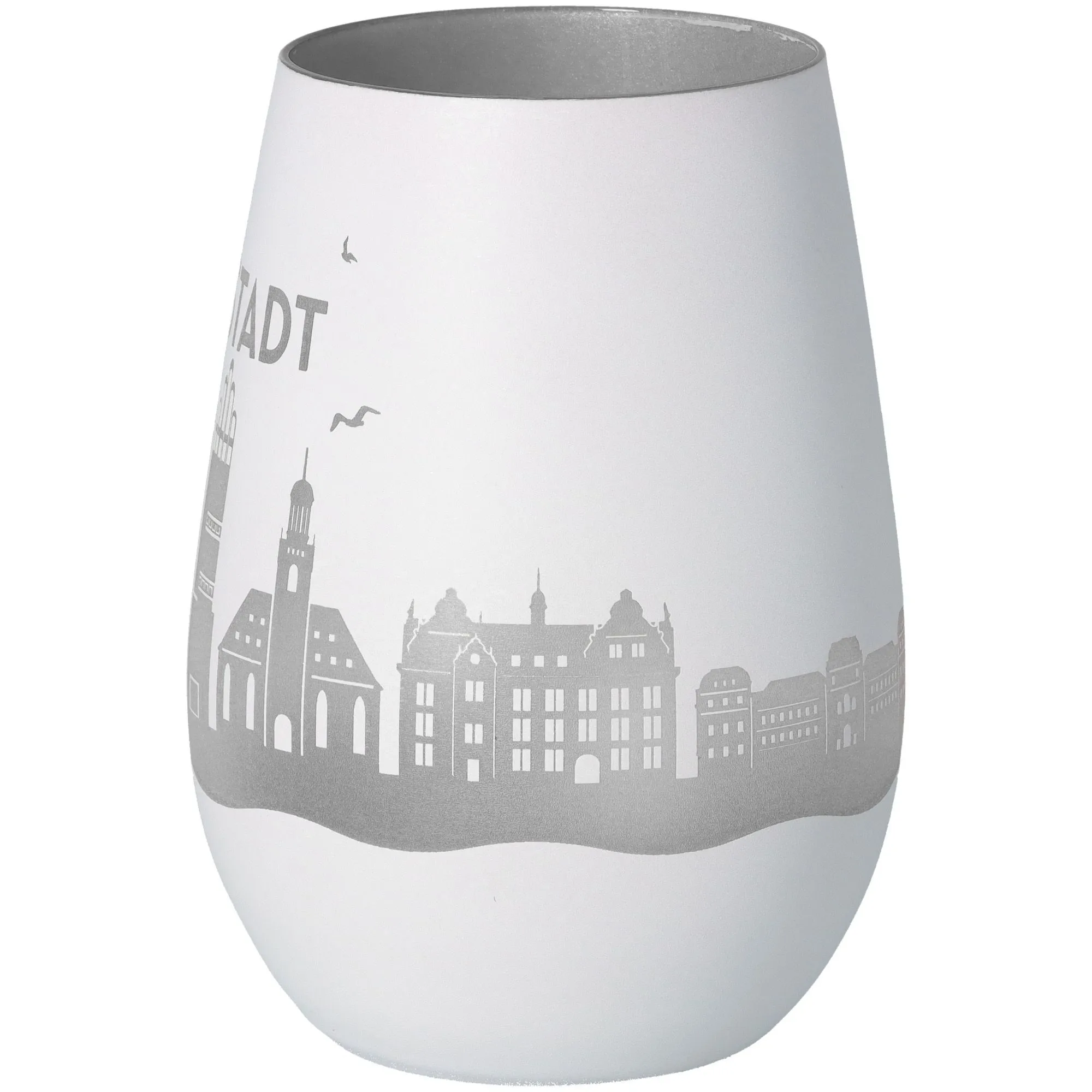 Windlicht Skyline Darmstadt Weiß/Silber