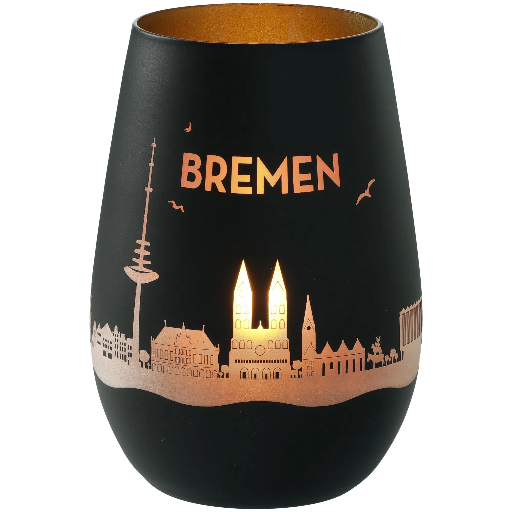 Windlicht Skyline Bremen Schwarz/Gold