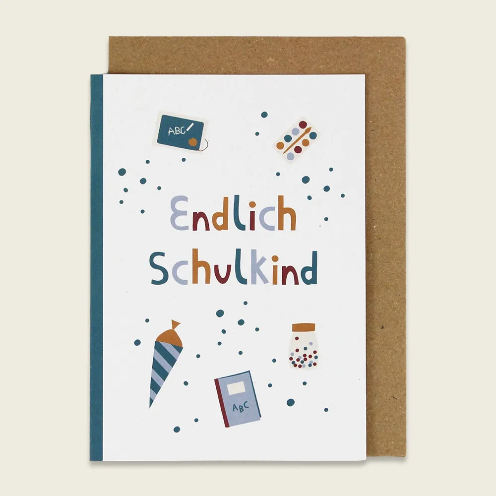 Grußkarte "Endlich Schulkind" Türkis