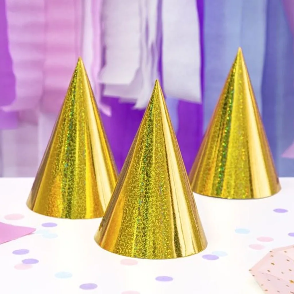 6 Partyhütchen Holographic Gold
