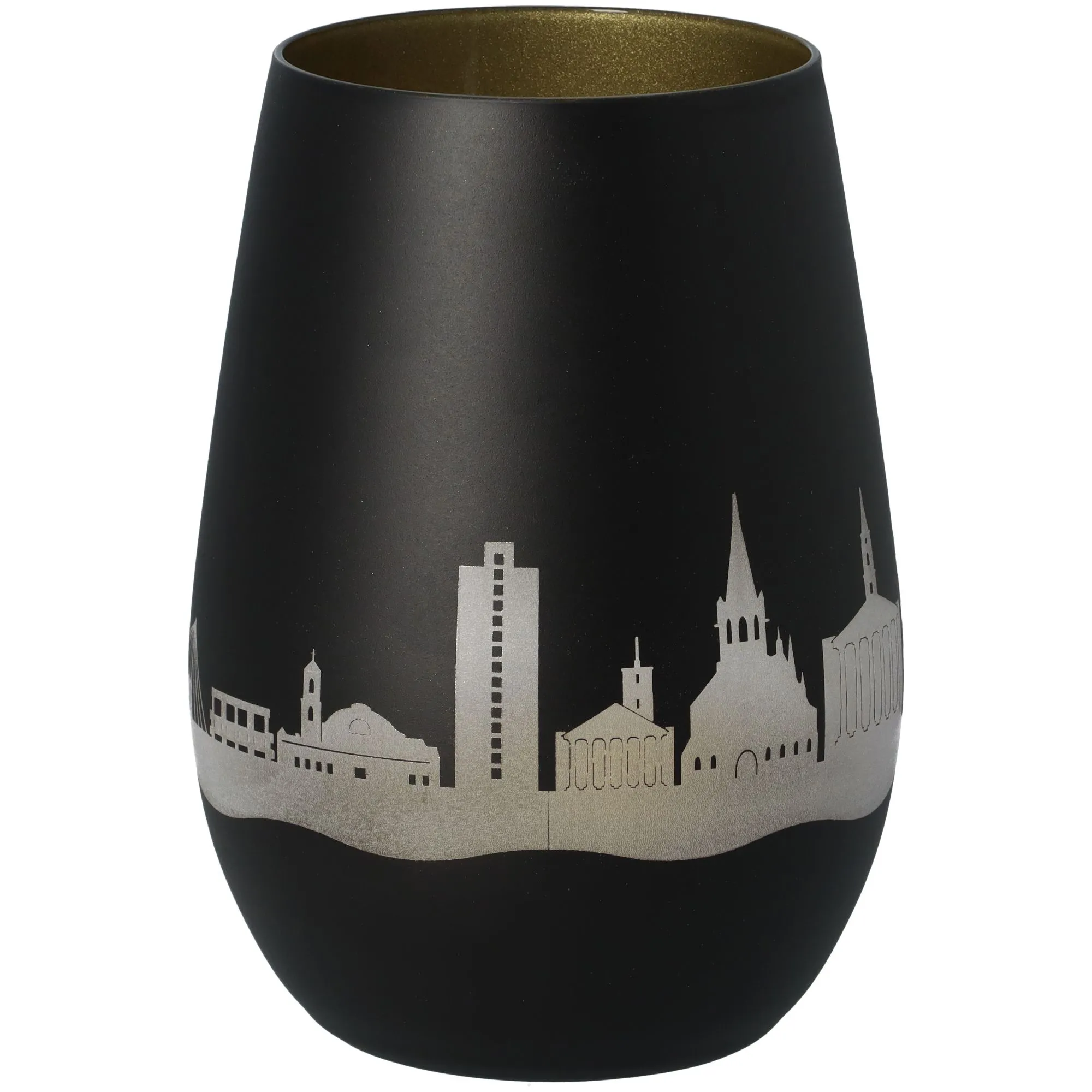 Windlicht Skyline Karlsruhe Schwarz/Gold