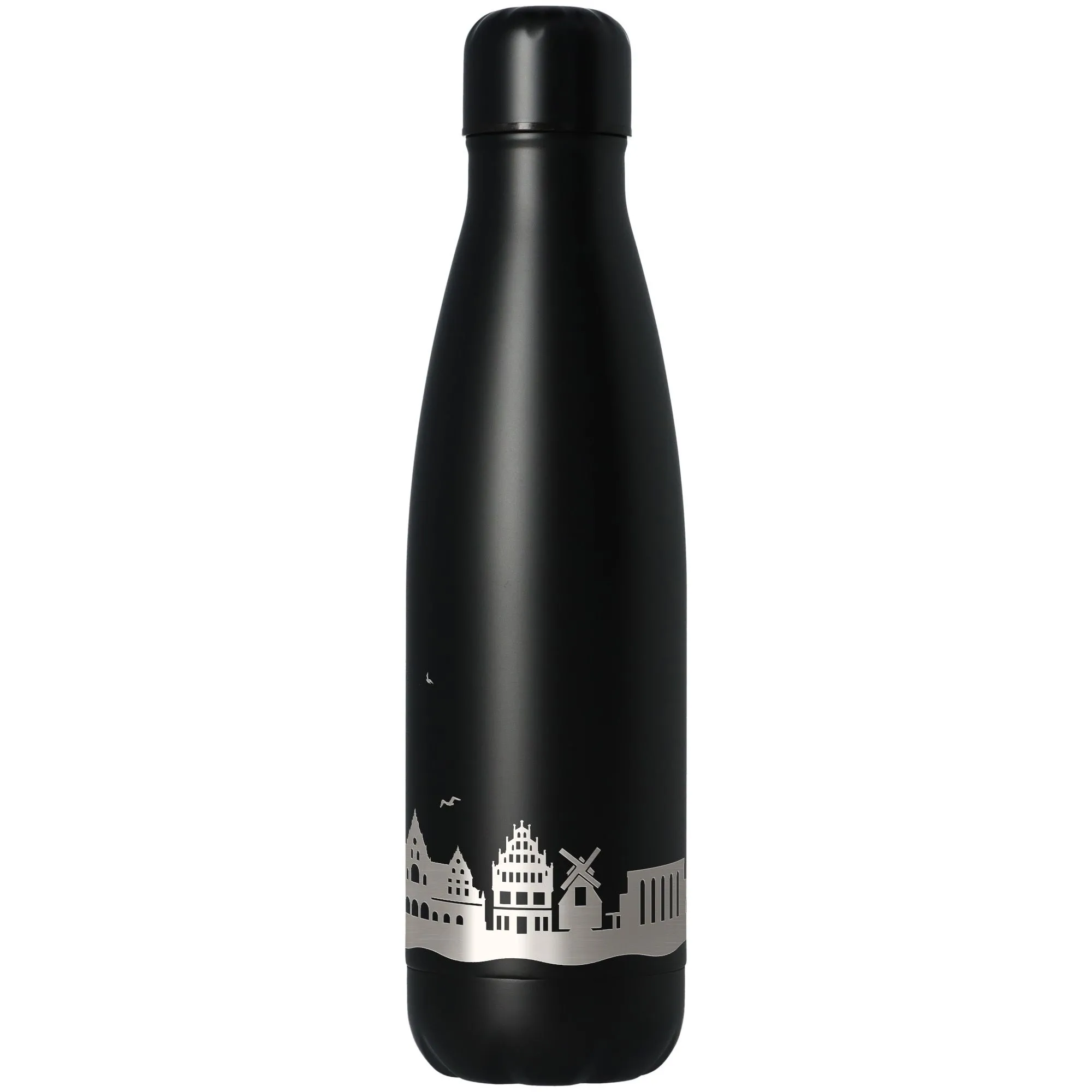 Thermos, Flasche, Stahl, Schwarz, Stadtlandschaft Muster