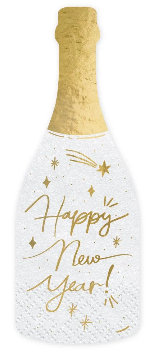 20 Servietten - "Happy New Year" Champagnerflasche