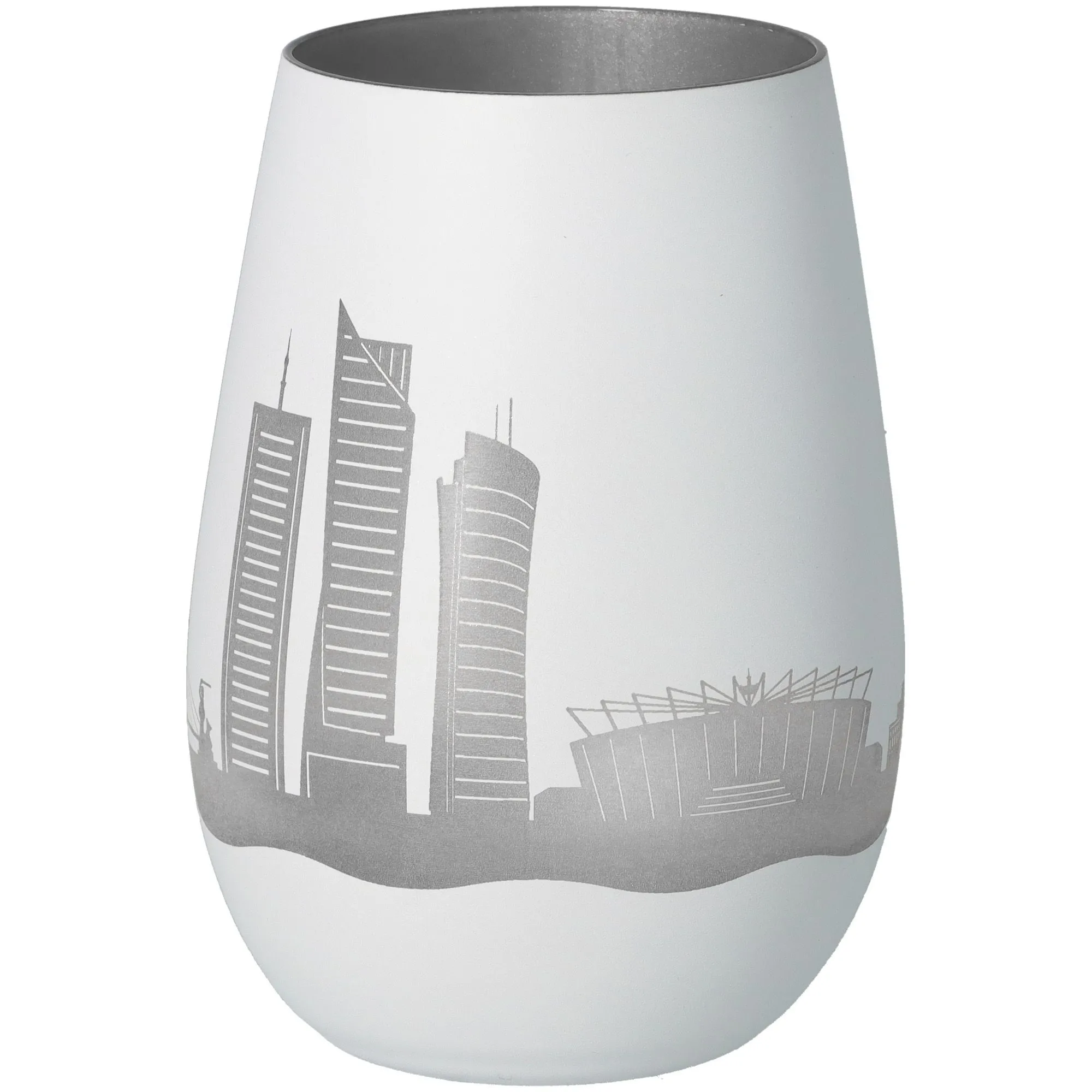 Vase, Glas, Graues Musterbild, Städtische Skyline, Mikro-Design
