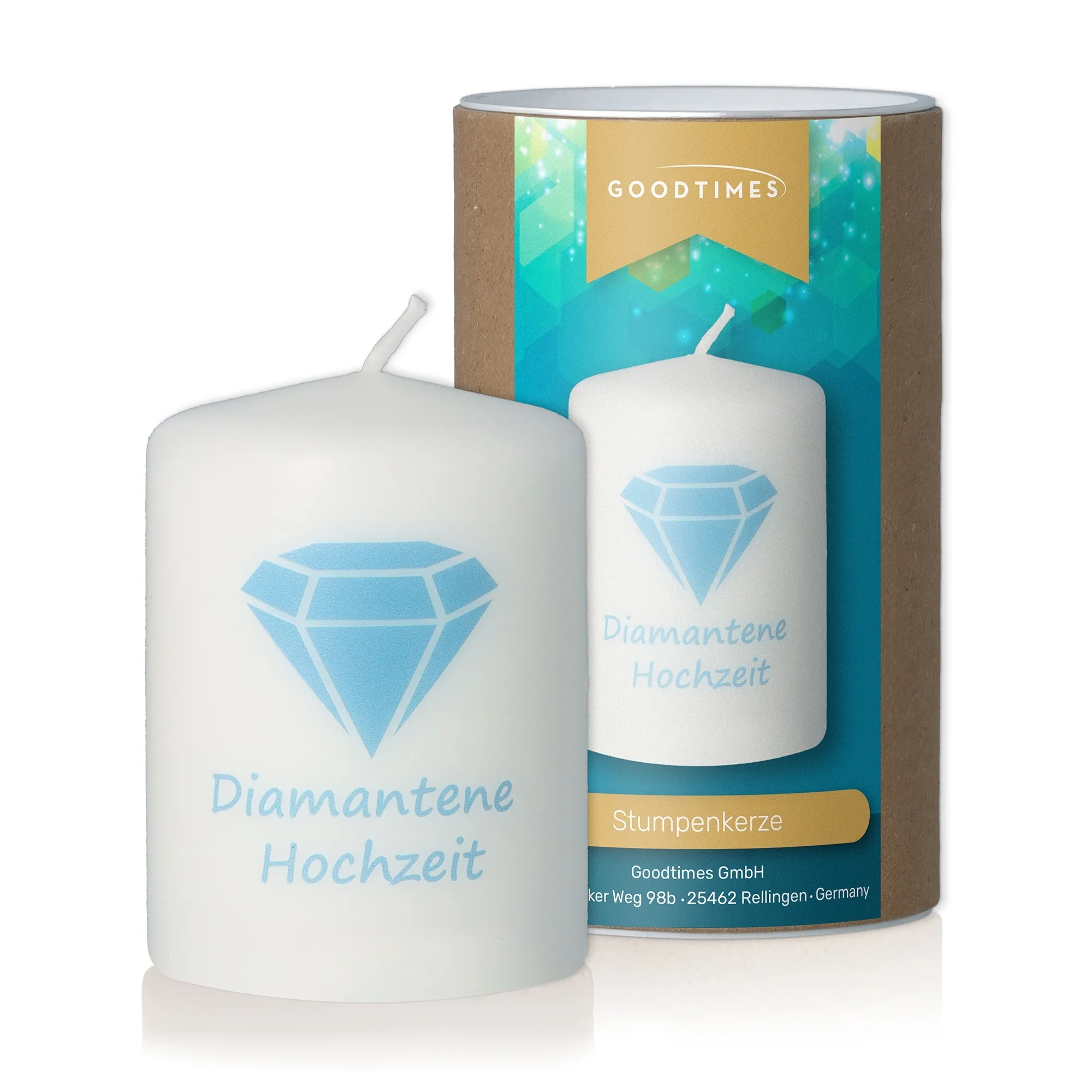 Kerze Weiß "Diamantene Hochzeit"