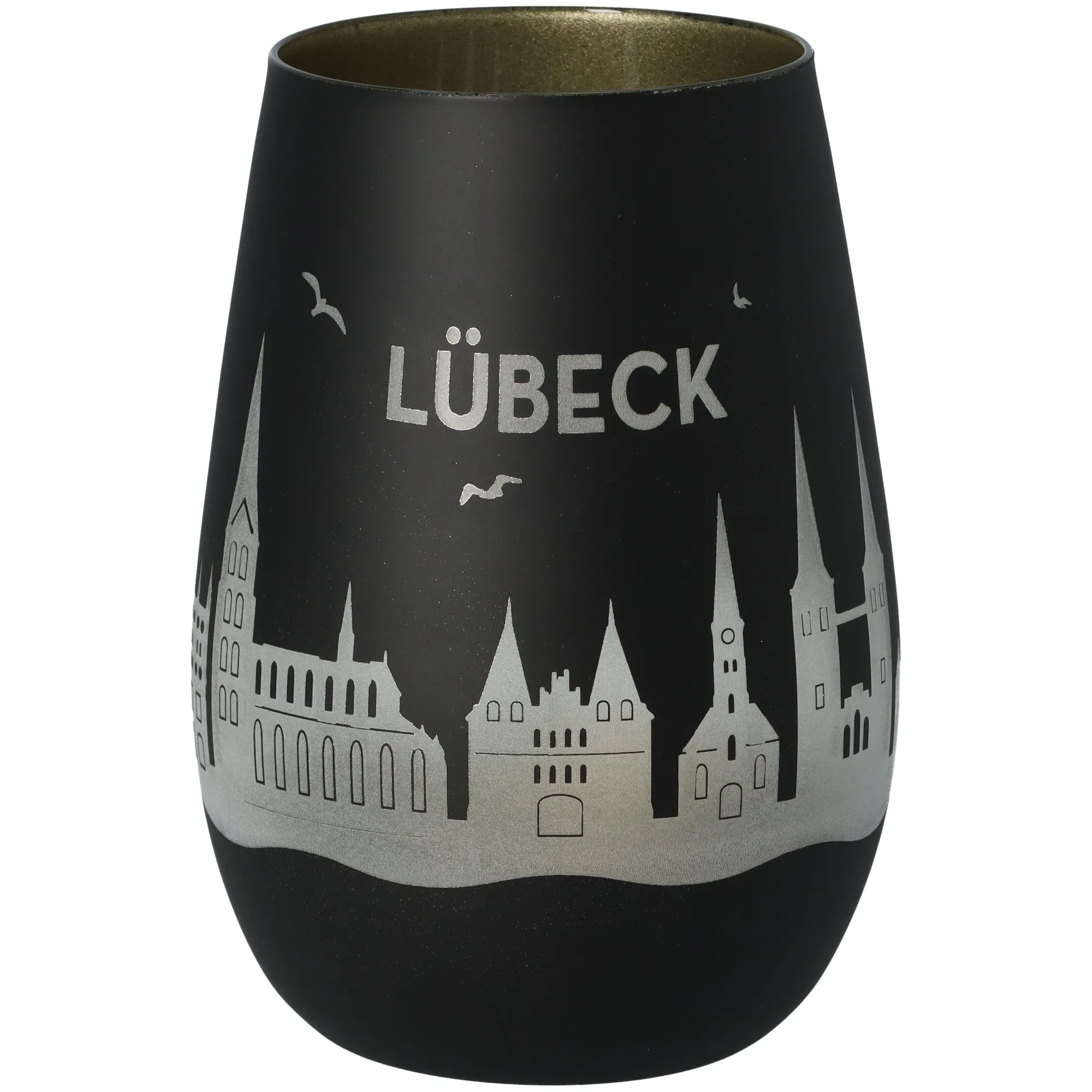 Windlicht Skyline Lübeck Schwarz/Gold