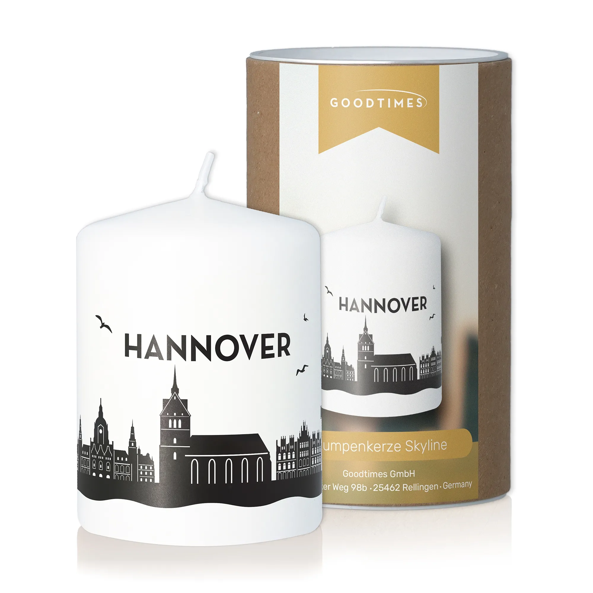 Stumpenkerze Skyline Hannover Weiß