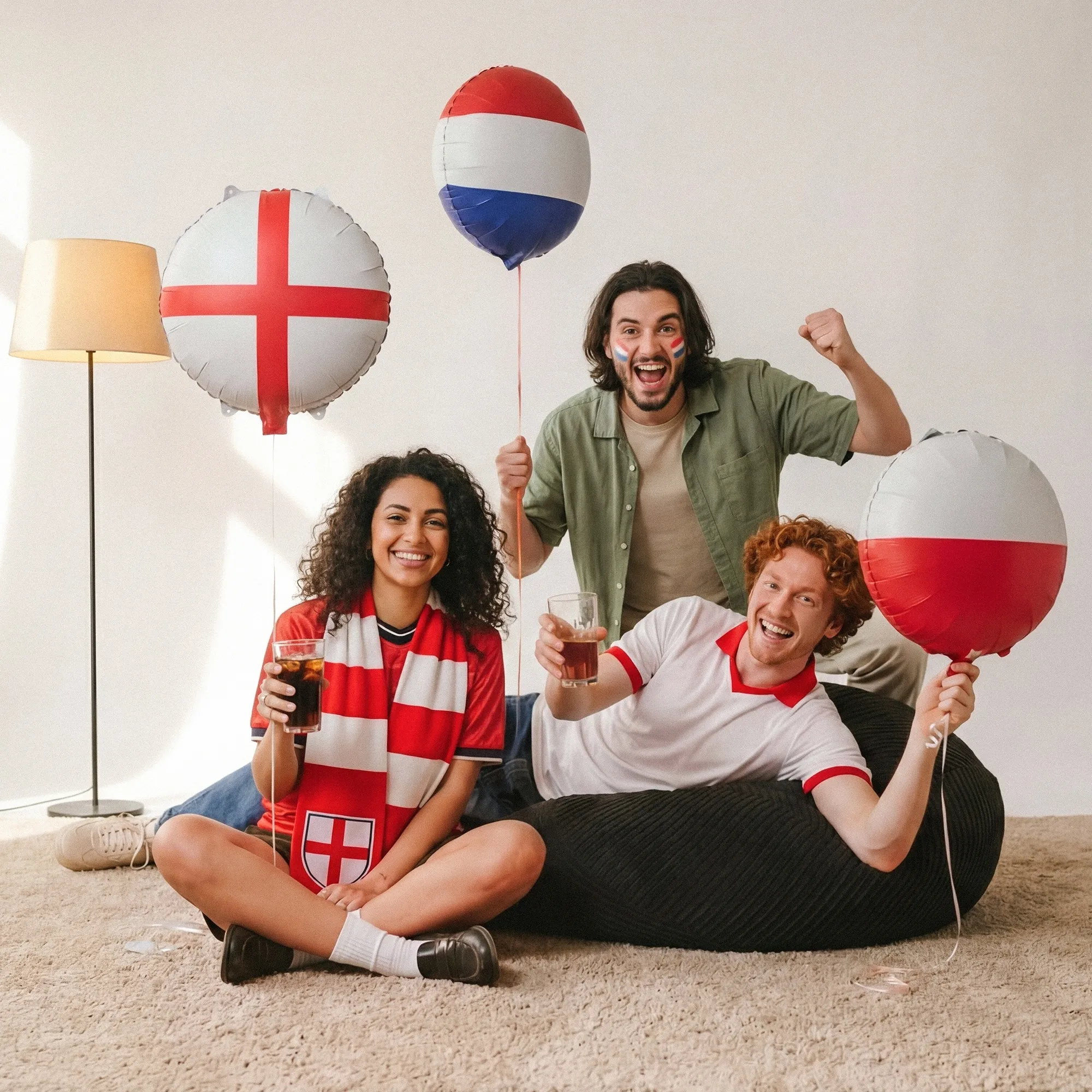 fußballfans, Partyballons, England-Fahne, Schottland-Fahne, rot weiß blau