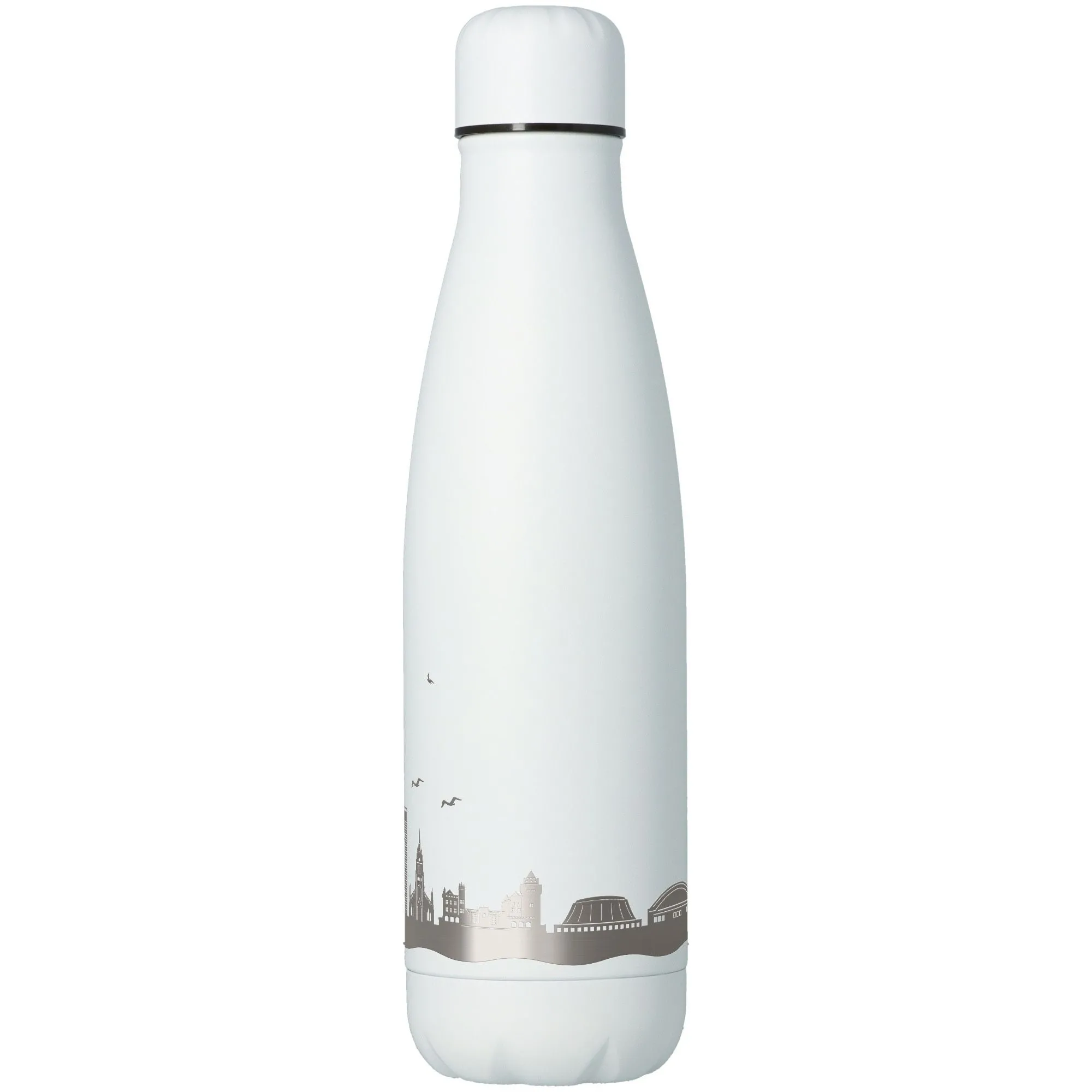 Trinkflasche, Stahlflasche, Isolierflasche, Weiß, Stadt Silhouette