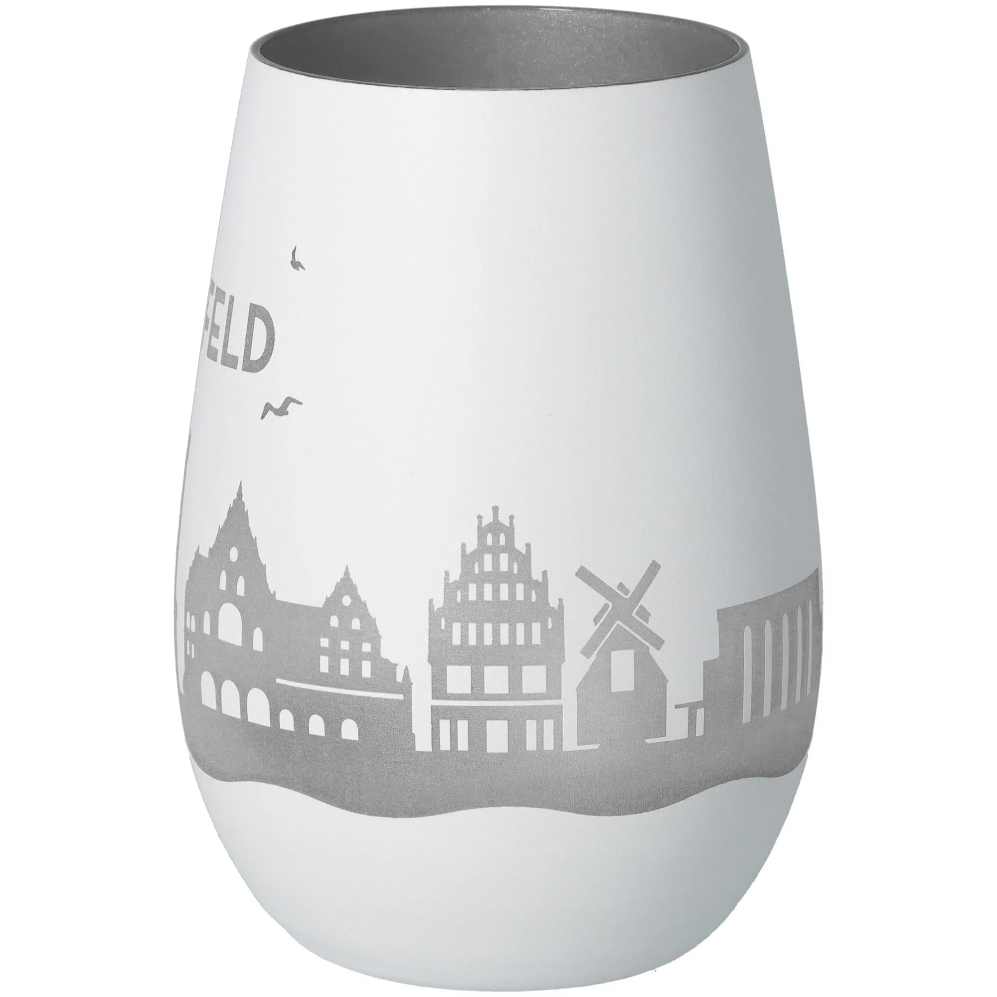 Vase, Keramik, Weiß, Stadtansicht-Design, Glasurne