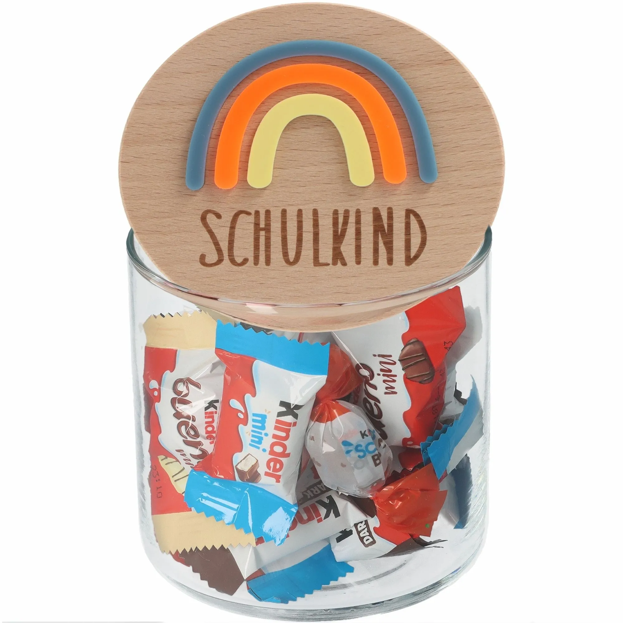 Holzdeckel, Regenbogen, Glasbehälter, Süßigkeiten, Snacks