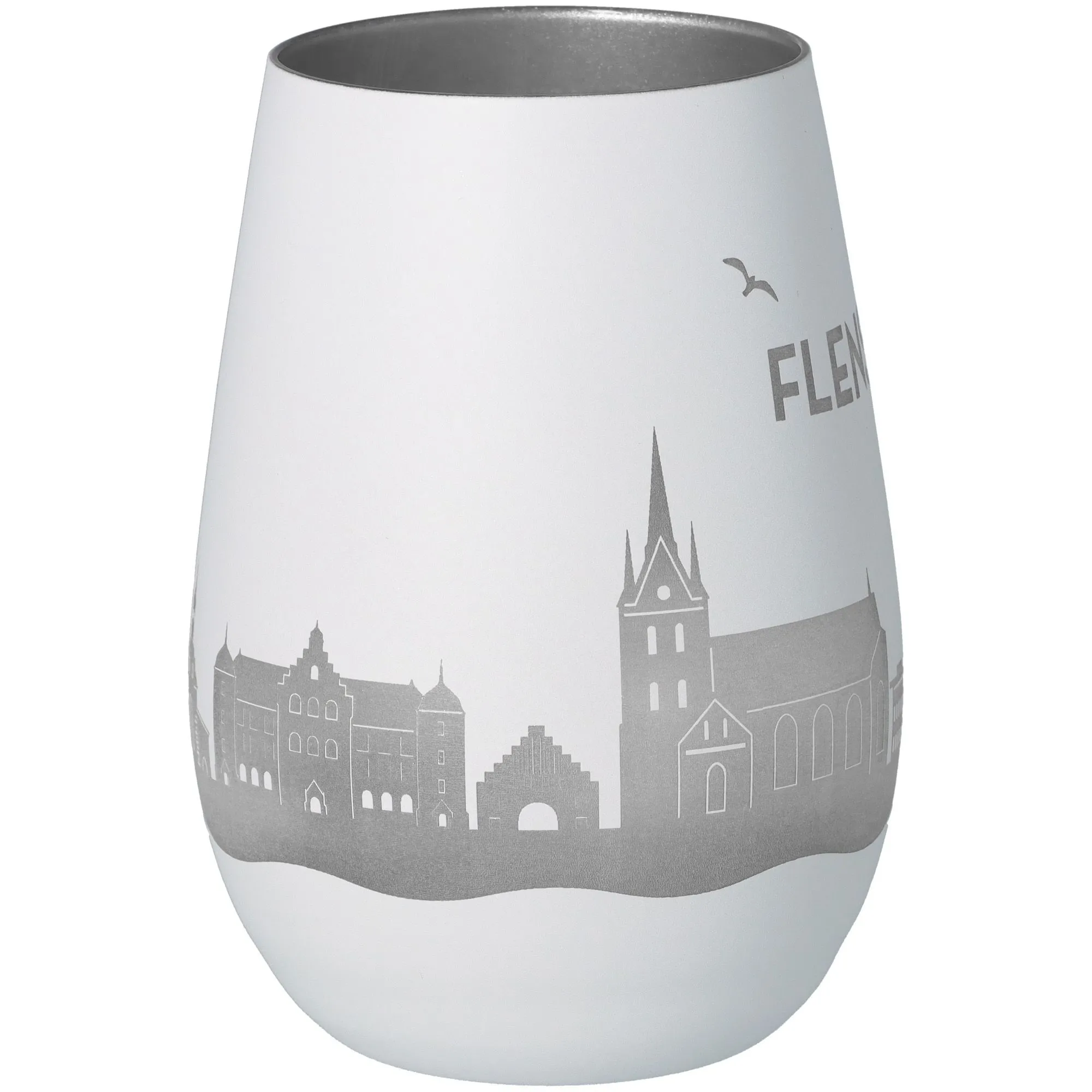 Windlicht Skyline Flensburg Weiß/Silber