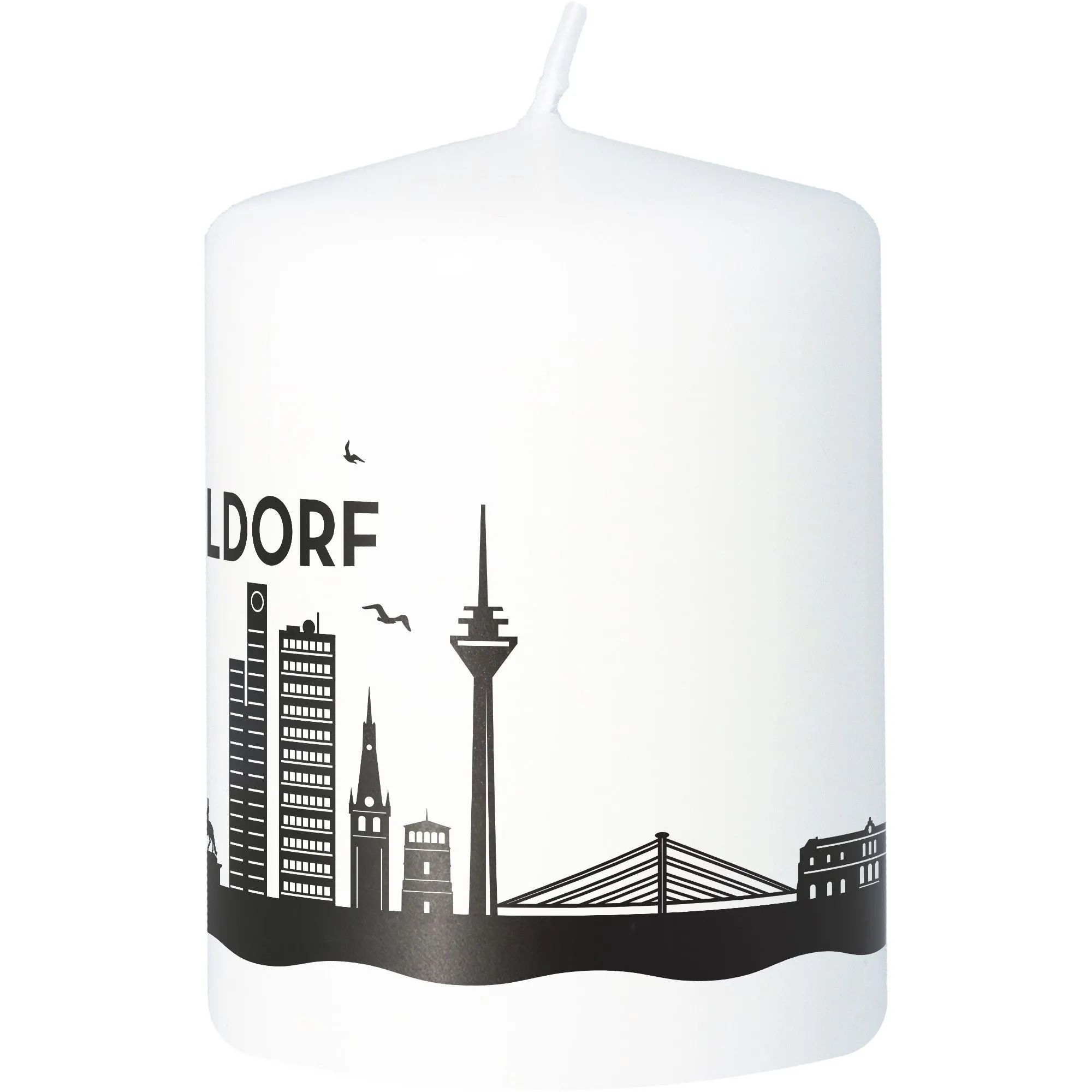 Stumpenkerze Skyline Düsseldorf Weiß