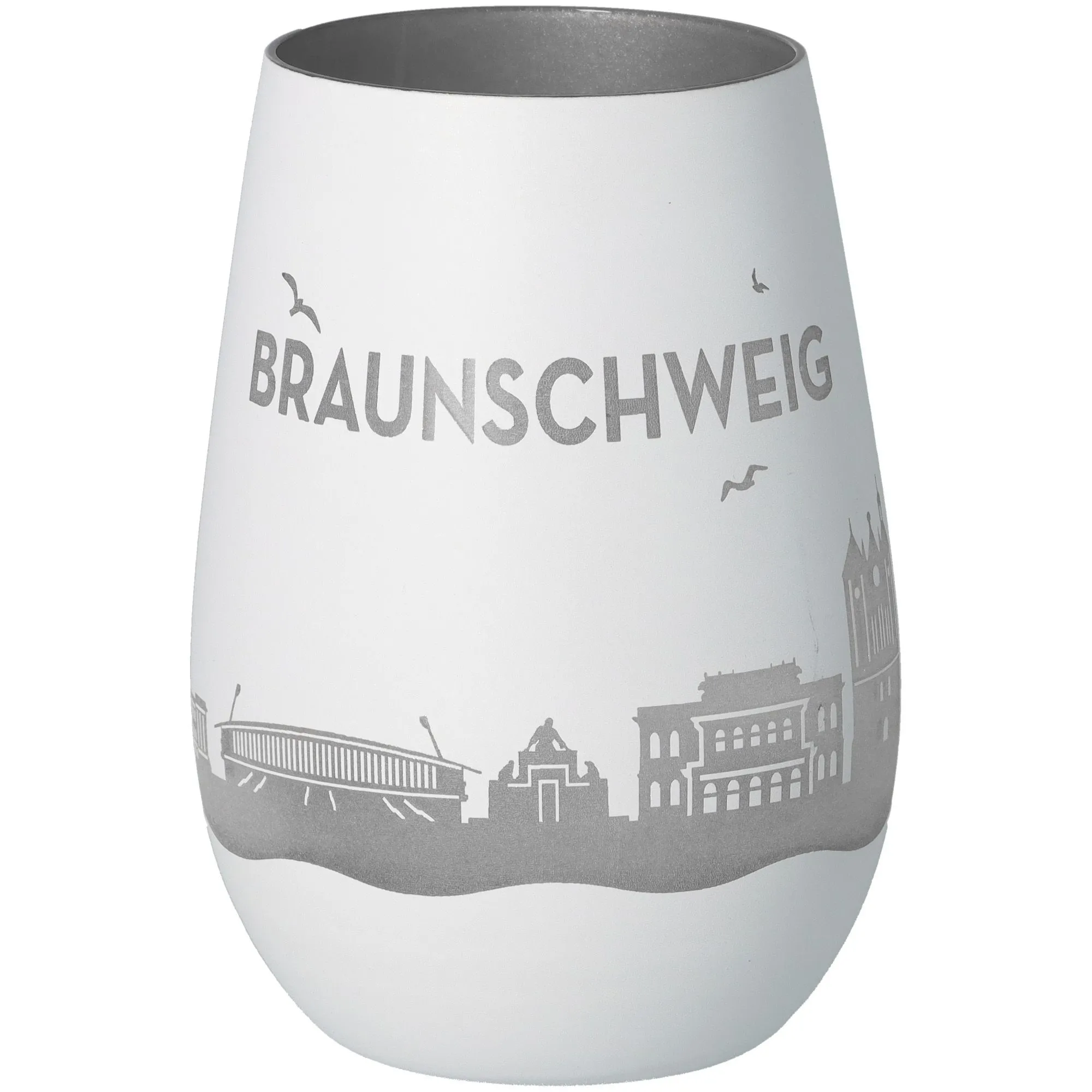 Weinglas, Porzellan, grau-weißer, Stadtansicht, Braunschweig