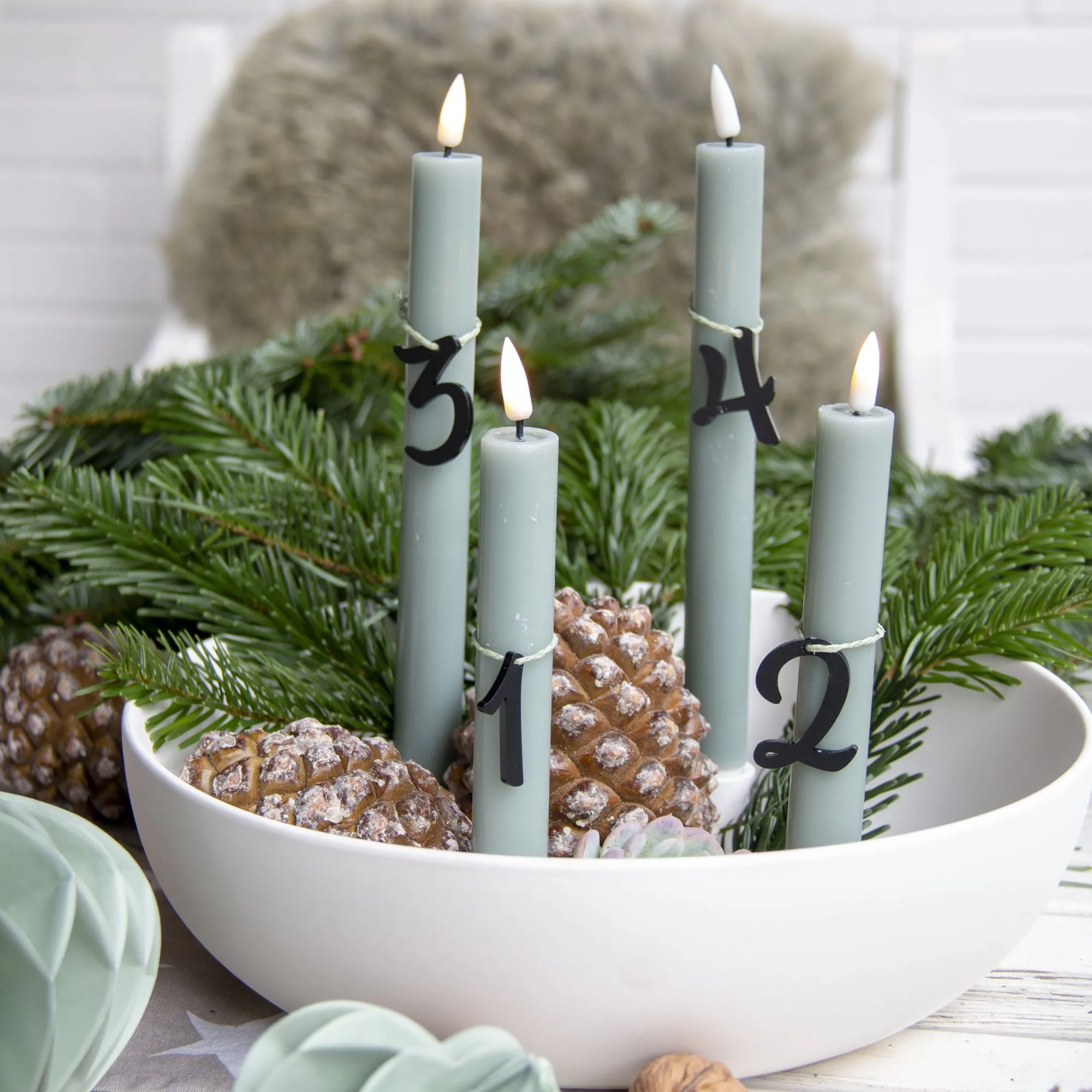 Adventskranz Anhänger Zahlen 1-4 Acryl Silber 5,5cm