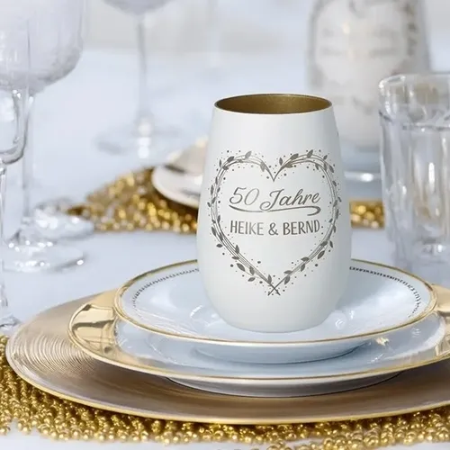 Tasse, Stofftasse, Goldrand, Weißes Geschirr, Jubiläumsmotiv
