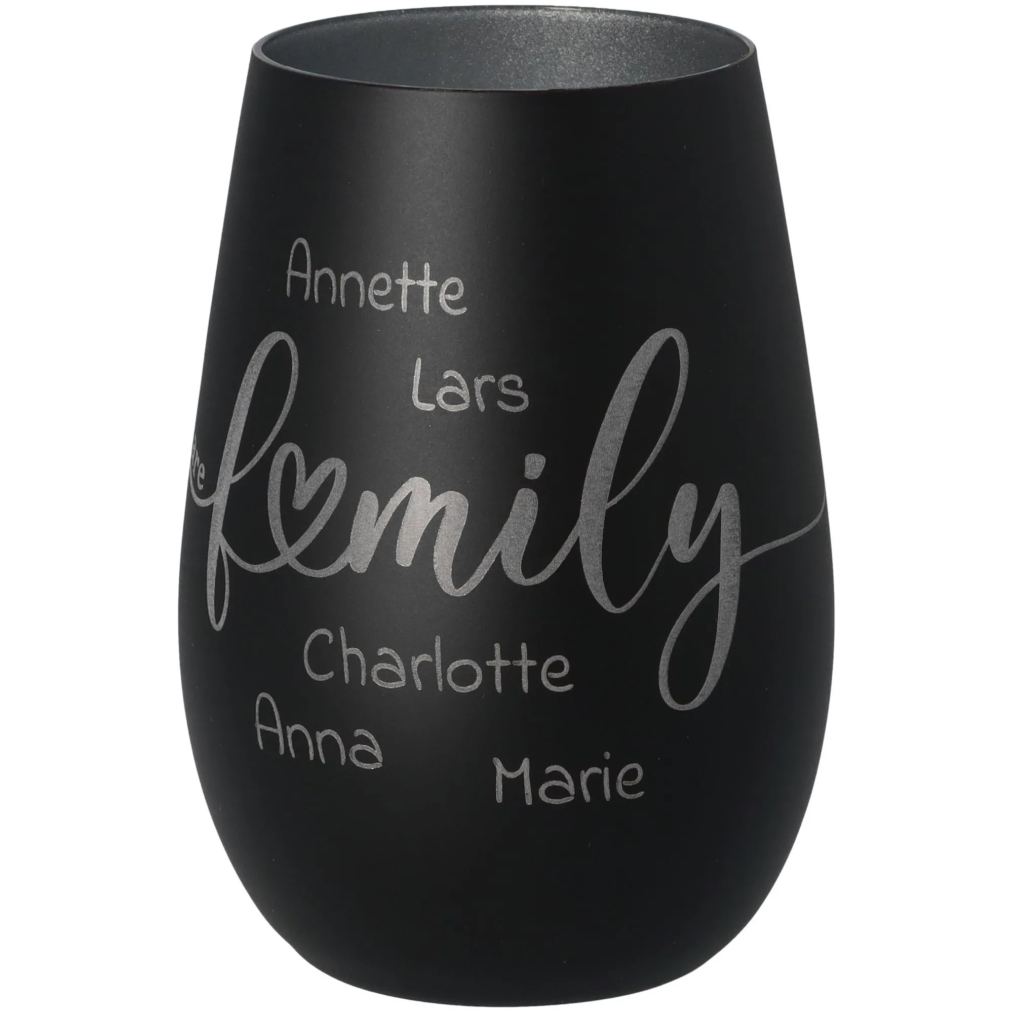 Windlicht We Are Family "Namen" Schwarz/Silber 465ml