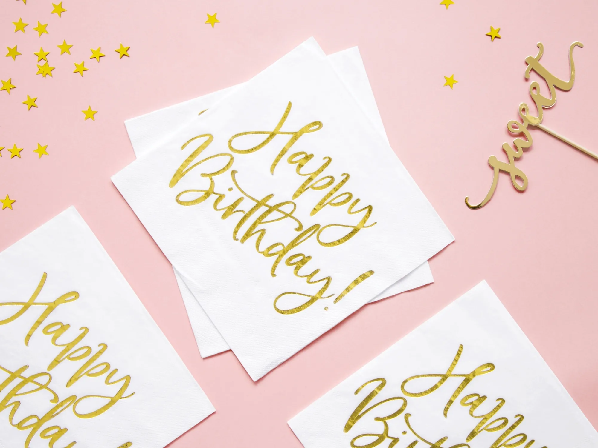 20 Servietten - Happy Birthday -  Weiß / Gold