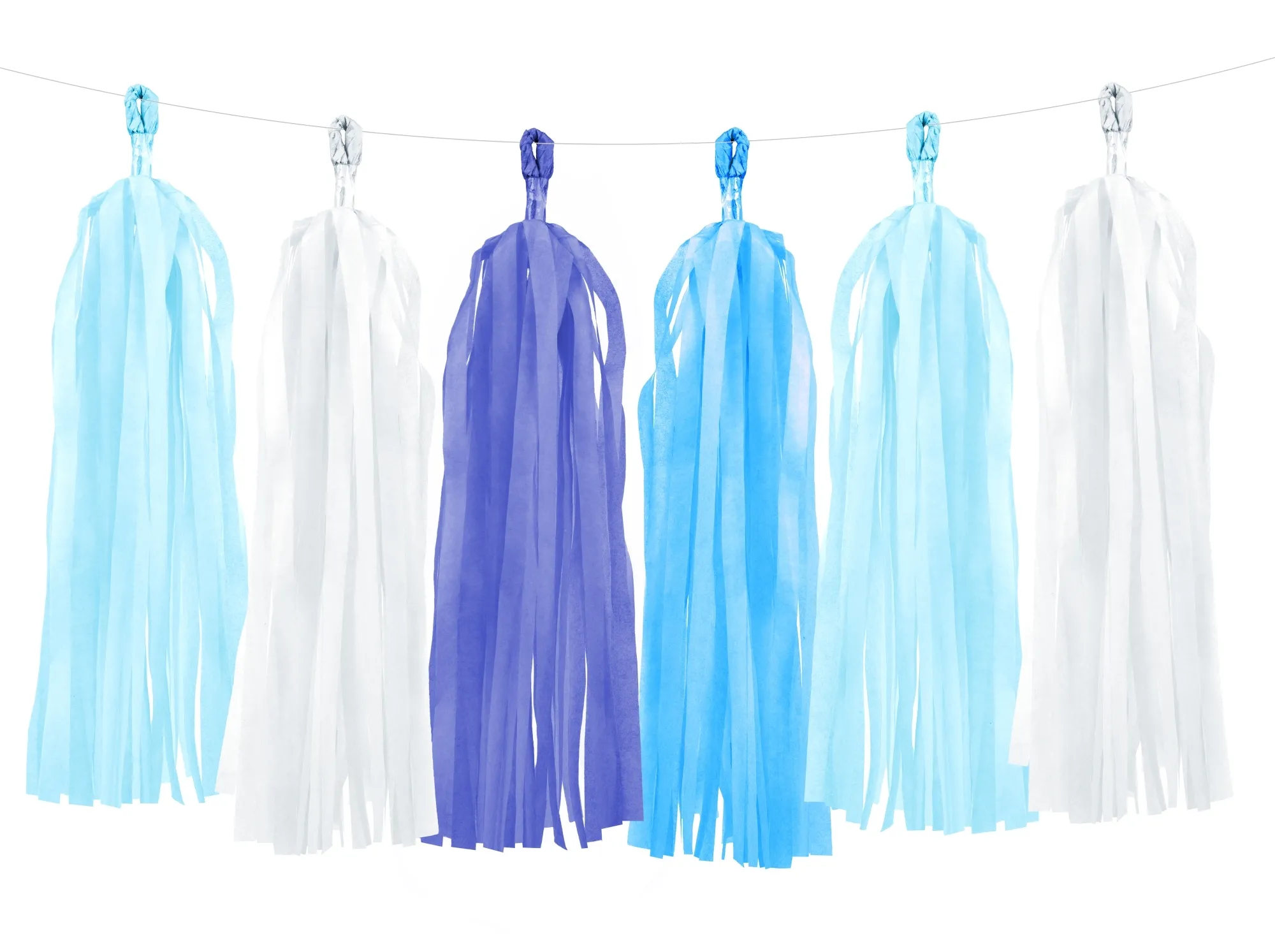 Tasselgirlande Blau, Türkis, Weiß - 12 Tassel