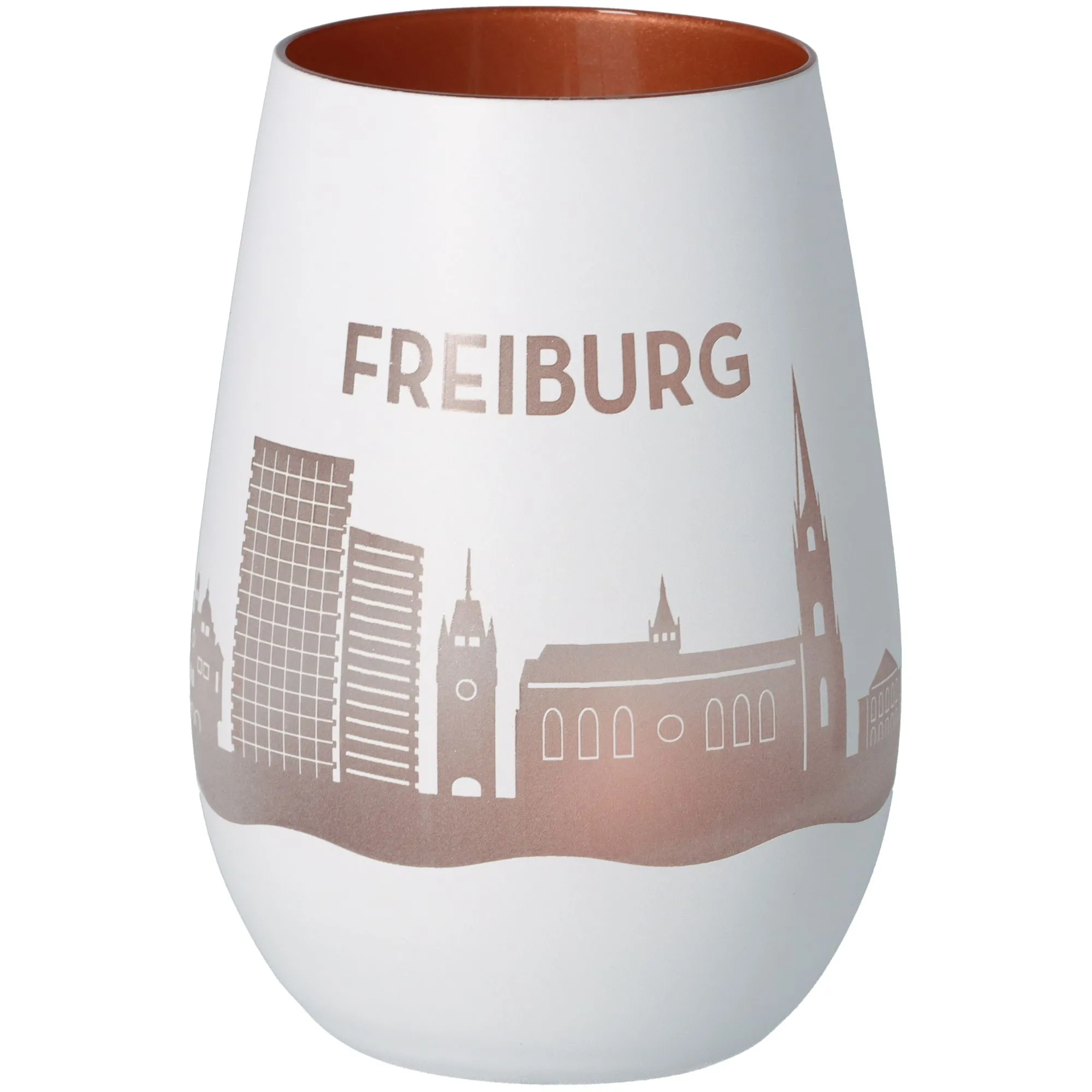 Windlicht Skyline Freiburg Weiß/Bronze