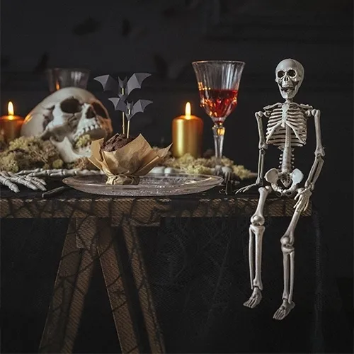 Halloween, Tisch, Skelett, Kerzen, Weinglas