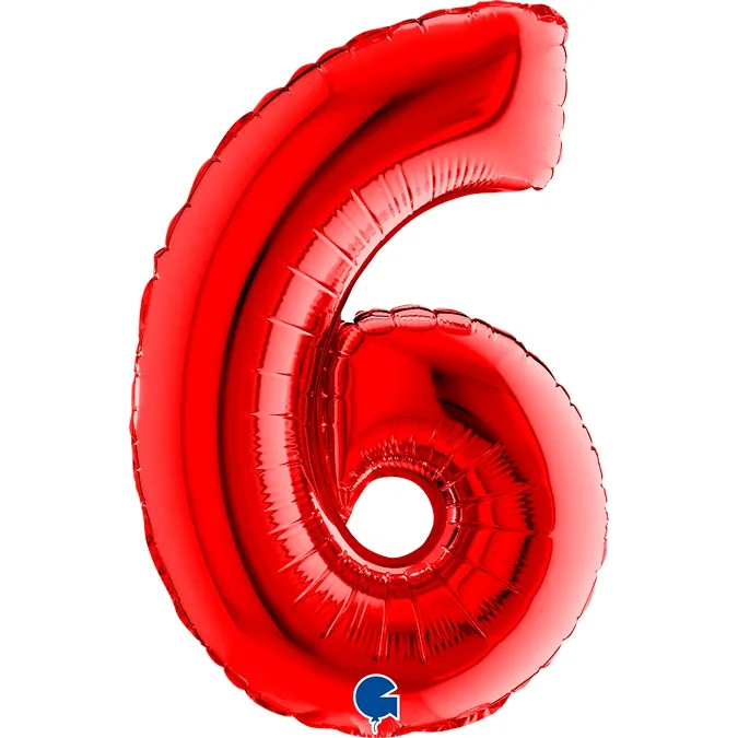 Folienballon Zahl "6" Rot, zur Luftbefüllung, 35 cm